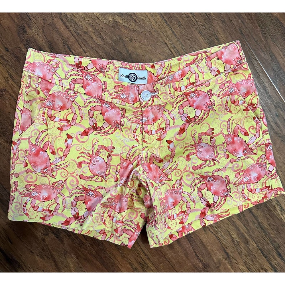 Kaeli Smith Shorts Yellow with Cute Crab Print Size 8 Beach Summer